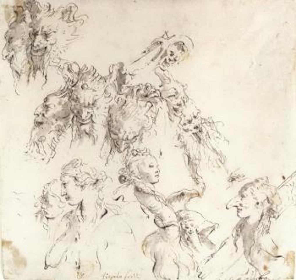 Heads of satyrs, women and other studies by Giovanni Battista Tiepolo