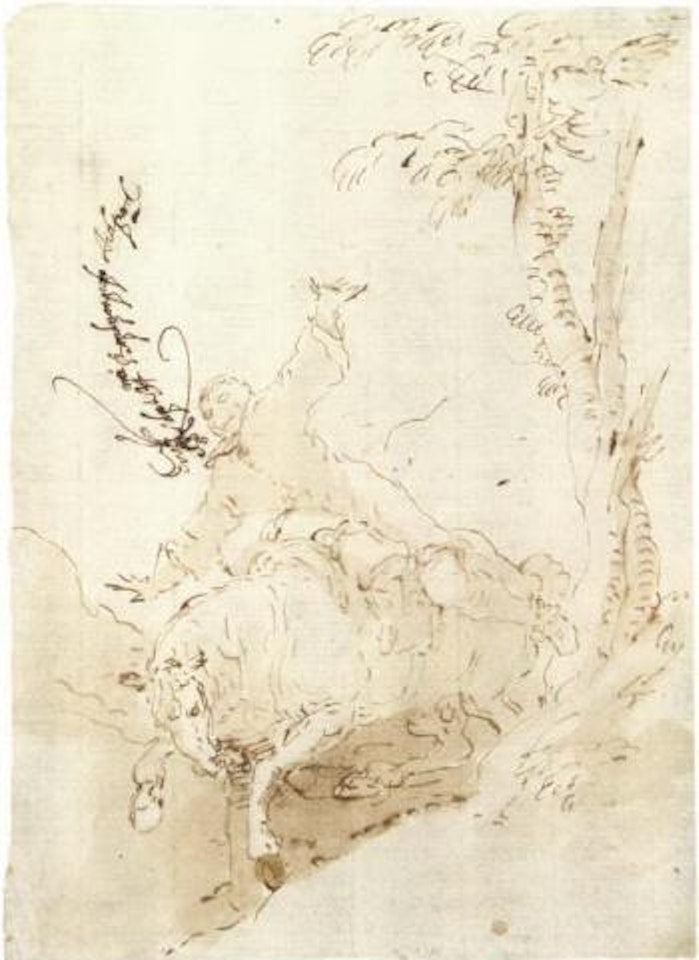Horseman falling over the brow of a hill, his arms outstretched by Salvator Rosa