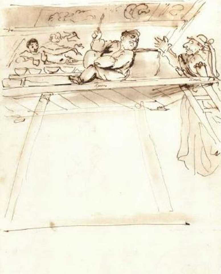 Caricature of Pier Francesco Mola interrupting Giovanni Battista Passeri by Pier Francesco Mola