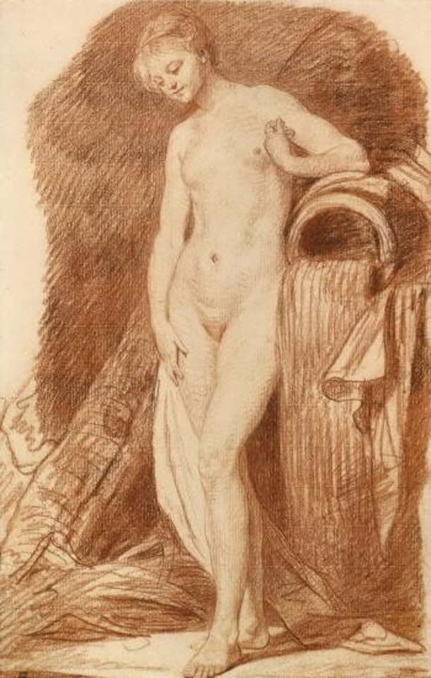 Nude woman standing by an urn by Jean-Baptiste Greuze