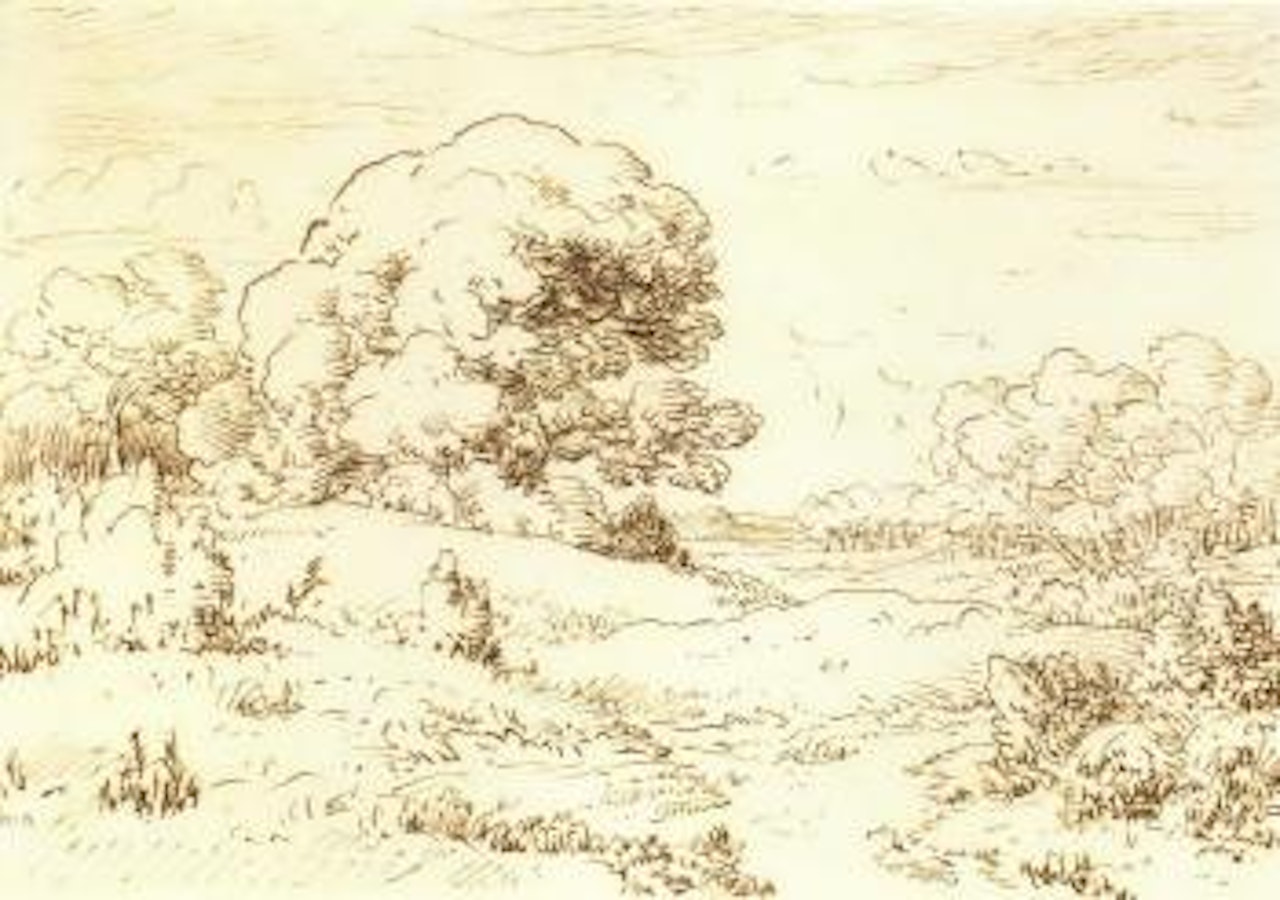 Extensive landscape with large tree by Théodore Rousseau