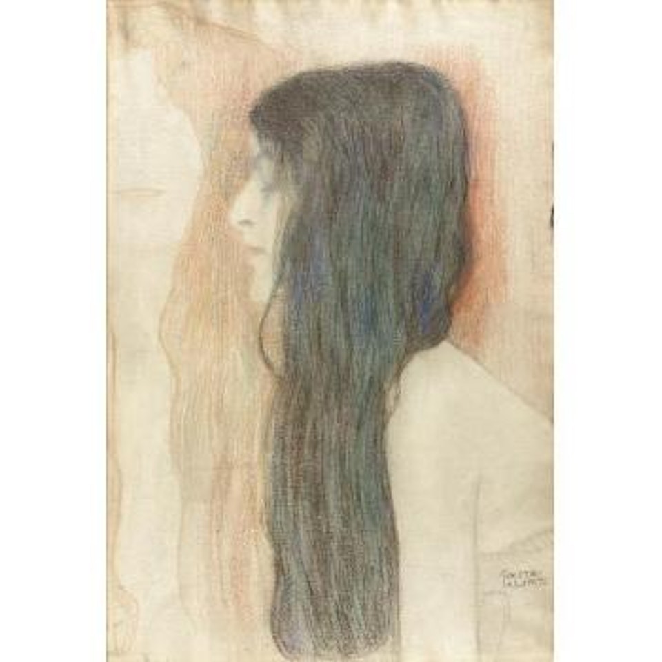 Girl with long hair in profile by Gustav Klimt