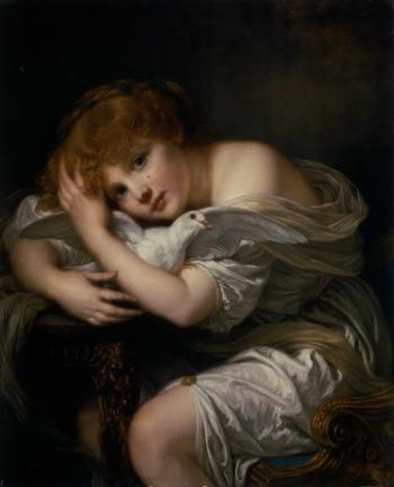 La jeune fille a la colombe - young girl holding a dove by Jean-Baptiste Greuze