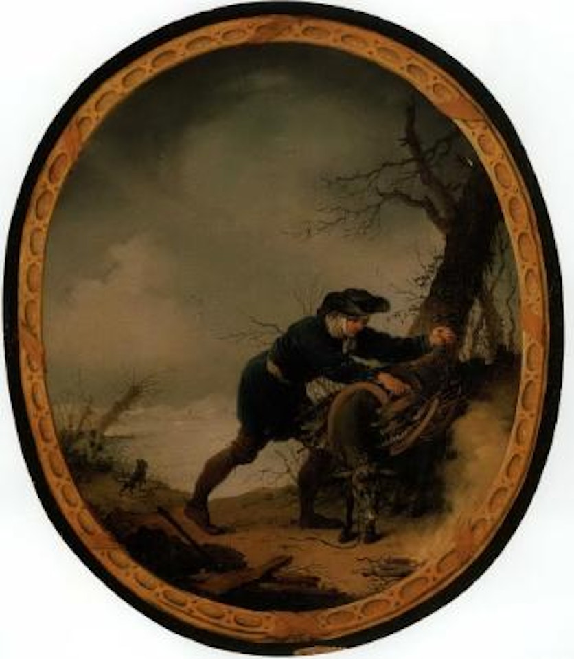 Peasant loading firewood onto his mule by Januarius Johann Rasso Zick