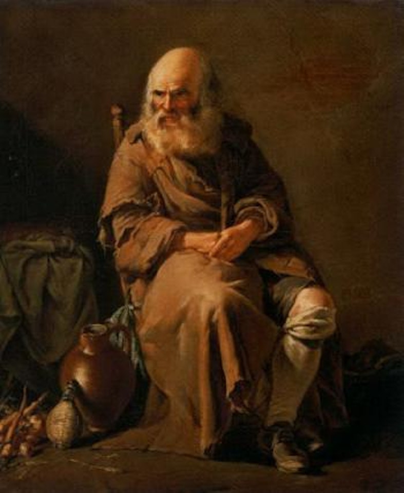 Portrait of an old man sitting in an interior by French School