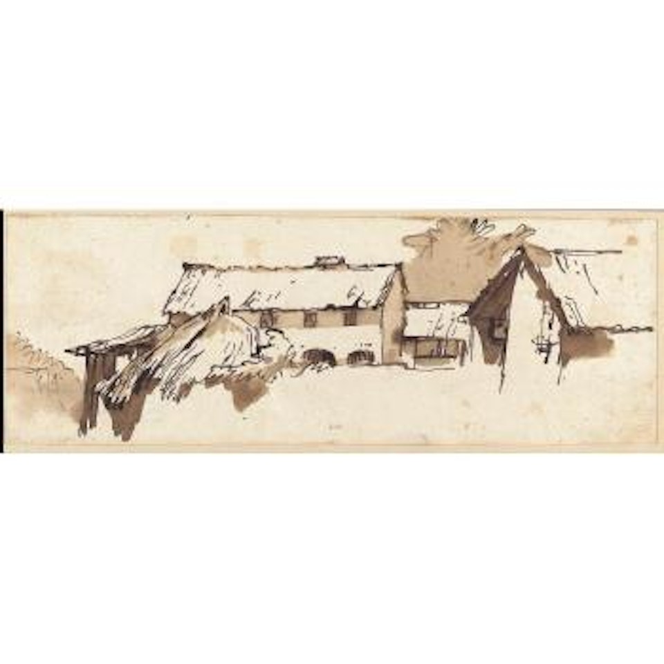 Farm buildings behind a wall by Giovanni Battista Tiepolo