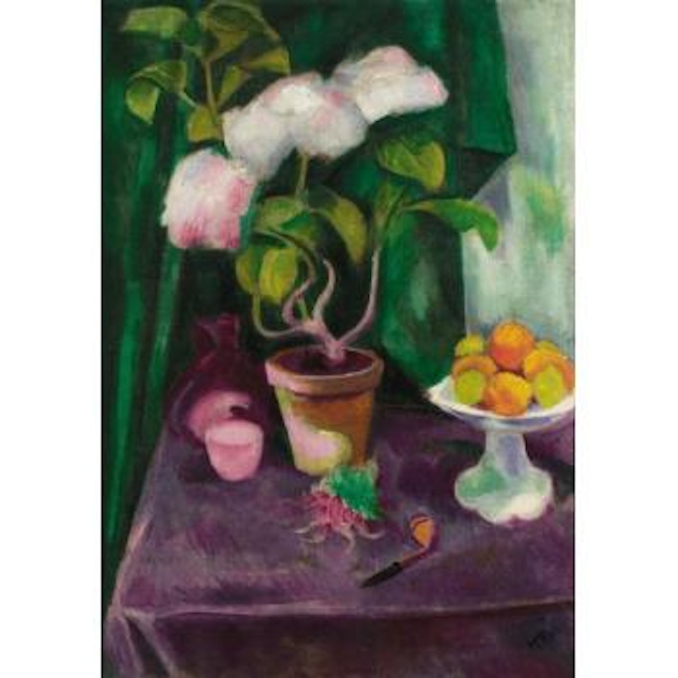 Still life with flowering plant by Max Pechstein