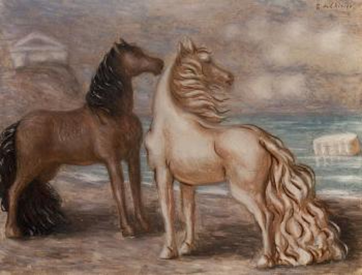 Cavalli in riva al mare by Giorgio de Chirico