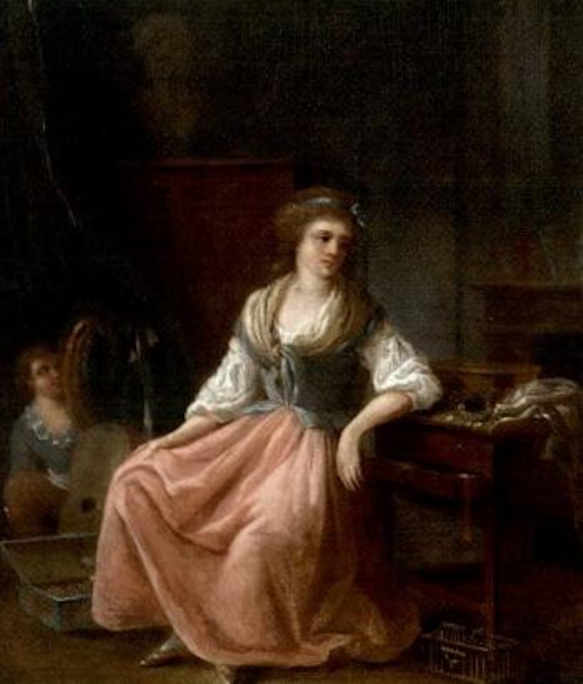 Seated young woman by her dressing table by Jean Frédéric Schall