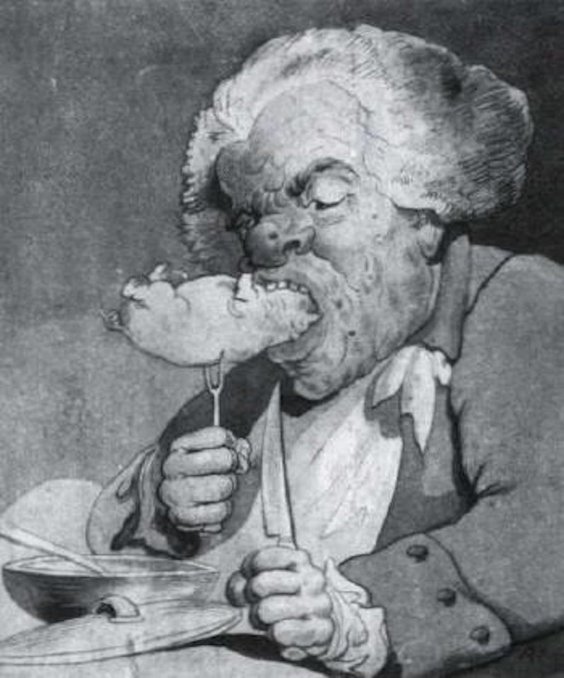 Grotesque man eating pork by Thomas Rowlandson