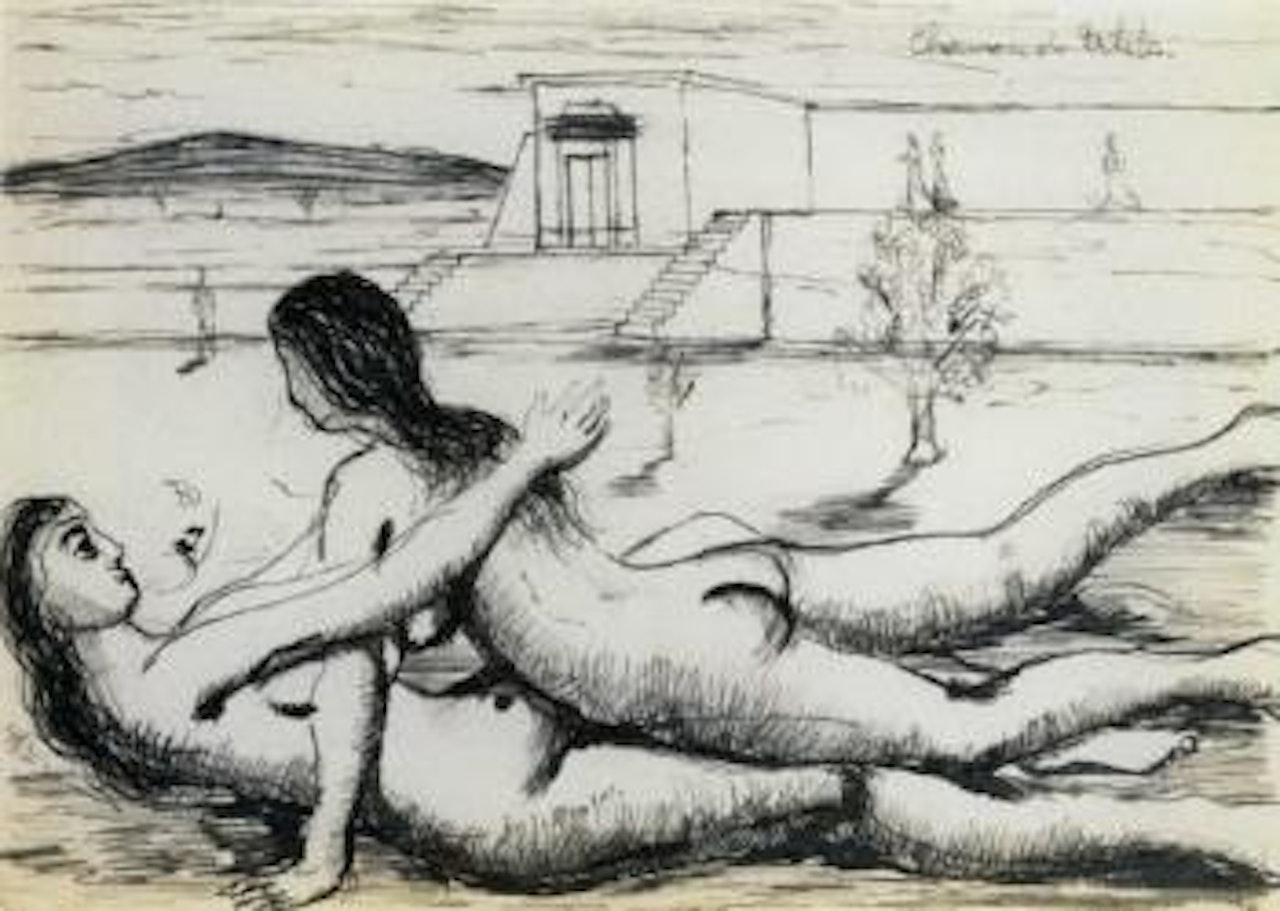 Nus feminins enlaces by Paul Delvaux