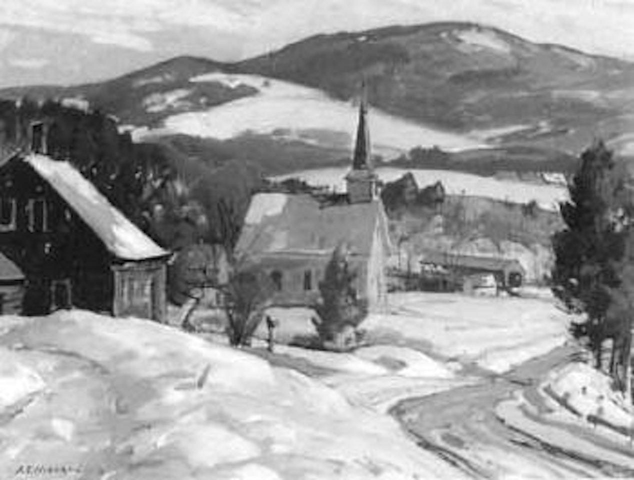 Winter landscape with distant mountains by Aldro Thompson Hibbard