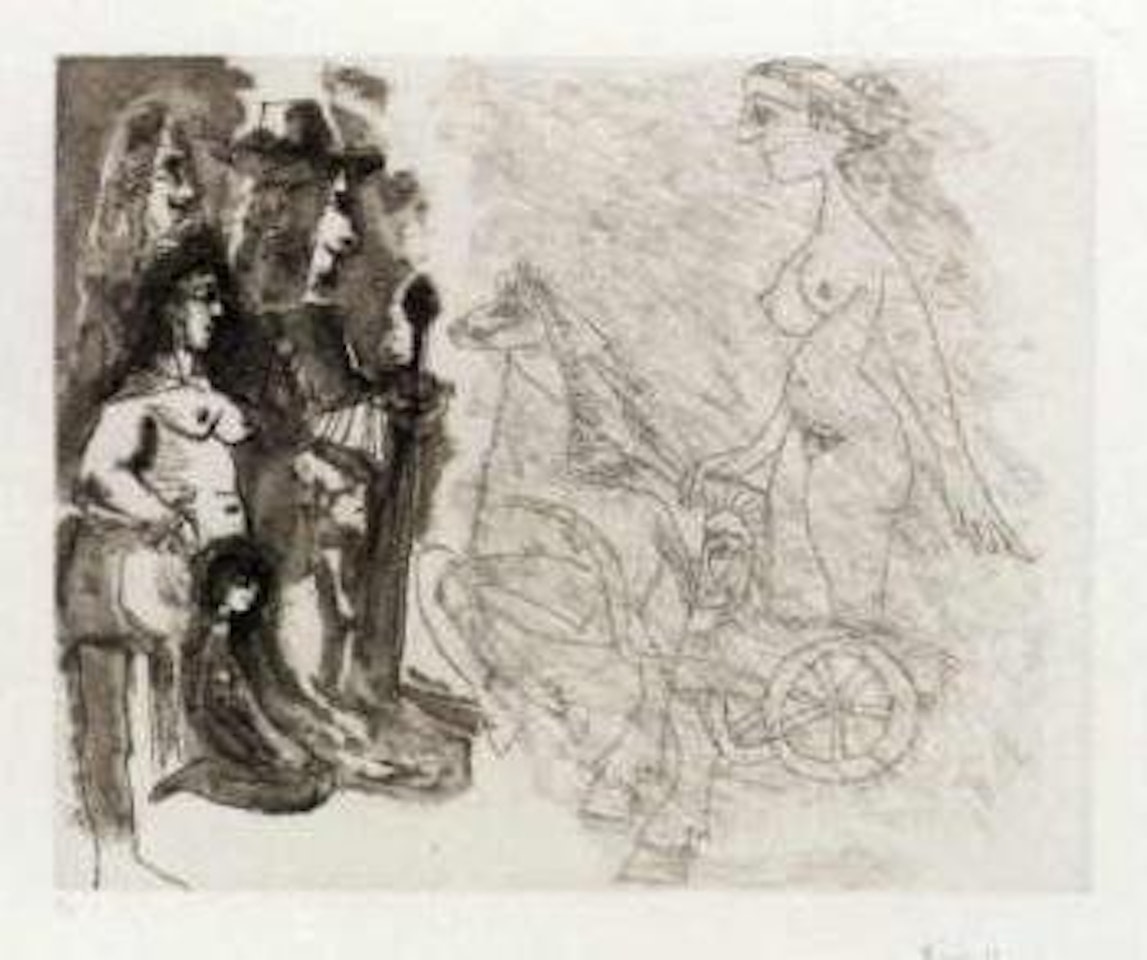 Femme sur un char Romain, spectateurs Rembranesques, et gamines by Pablo Picasso