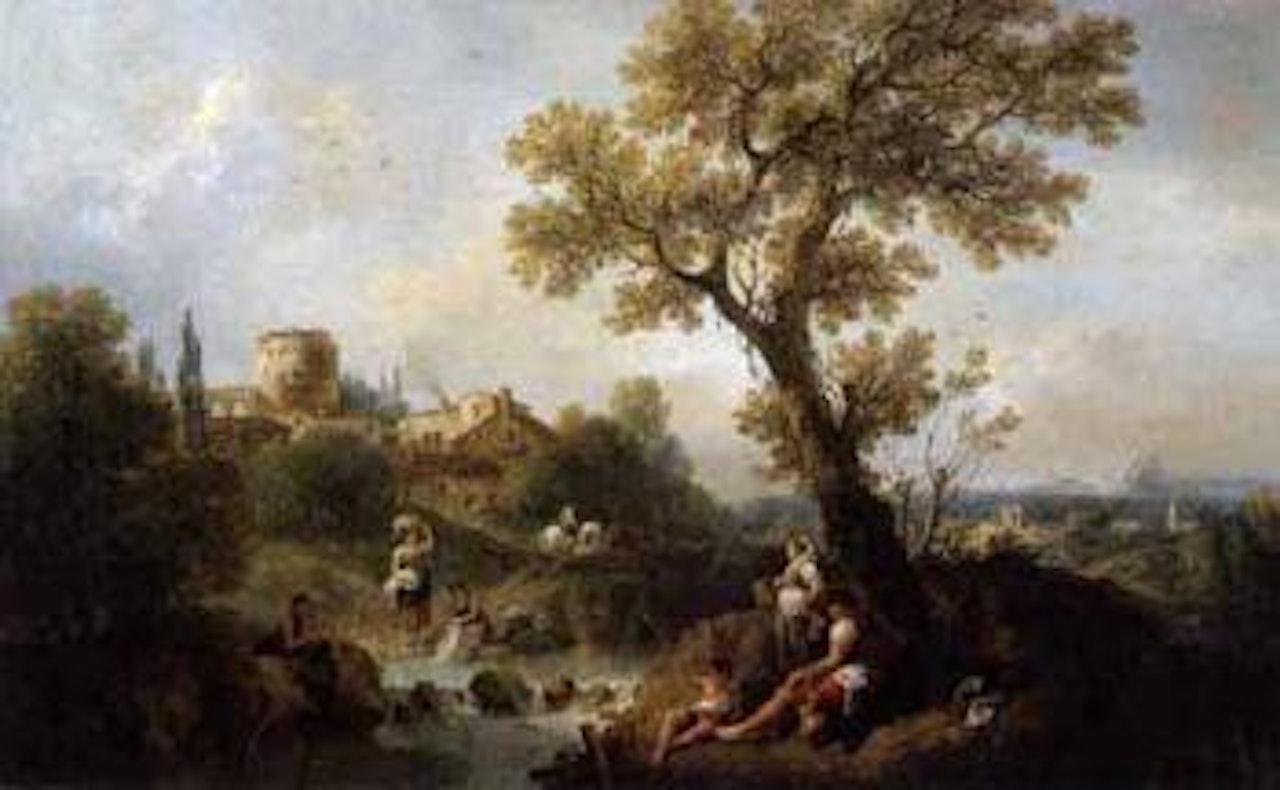 Landscape with washerwomen. Landscape with cattle by Francesco Zuccarelli