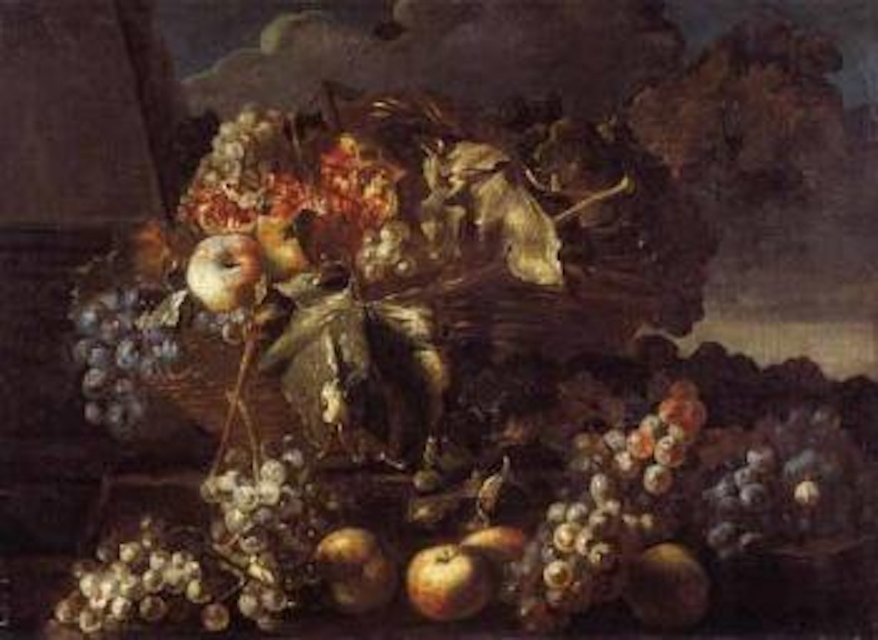 Still life of fruit with pomgranates and apples by Michele Pace del Campidoglio