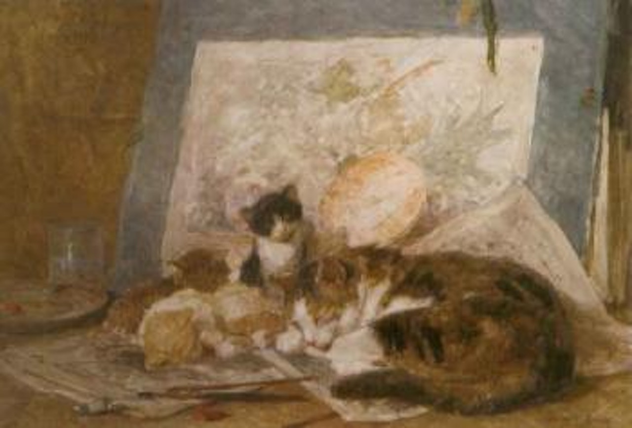 Asleep in the artist's studio by Henriette Ronner-Knip