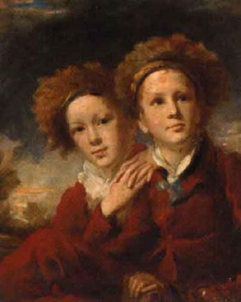 Double portrait of two boys in red suits, in a landscape by Henry Raeburn