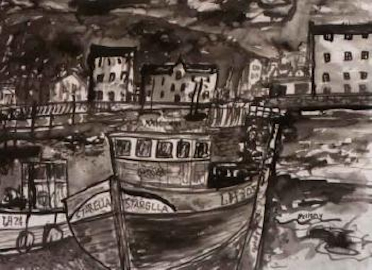 Starella in the harbour by John Bellany