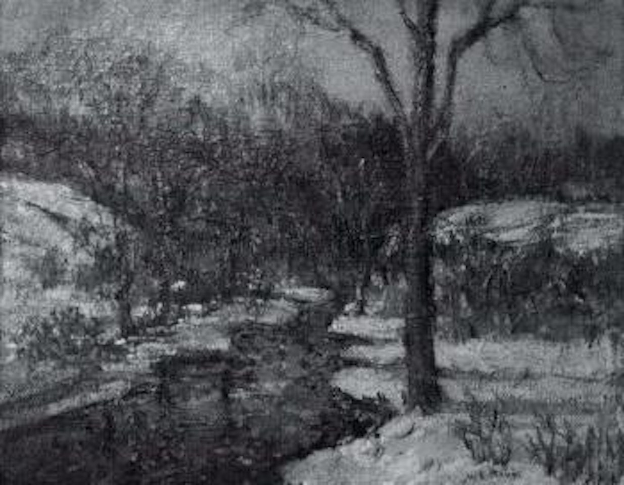 Winter landscape with stream by Walter Emerson Baum