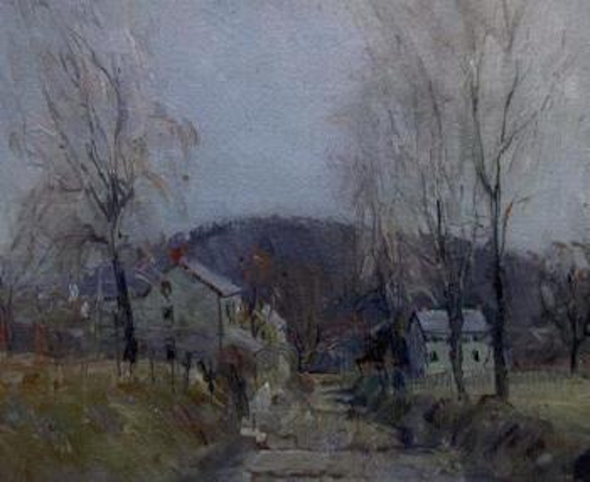 Late autumn landscape with road and houses by Walter Emerson Baum