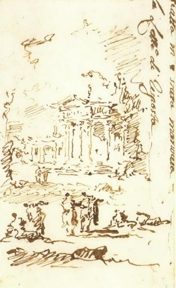 Des figures avec un palais dans le fond by Francesco Guardi