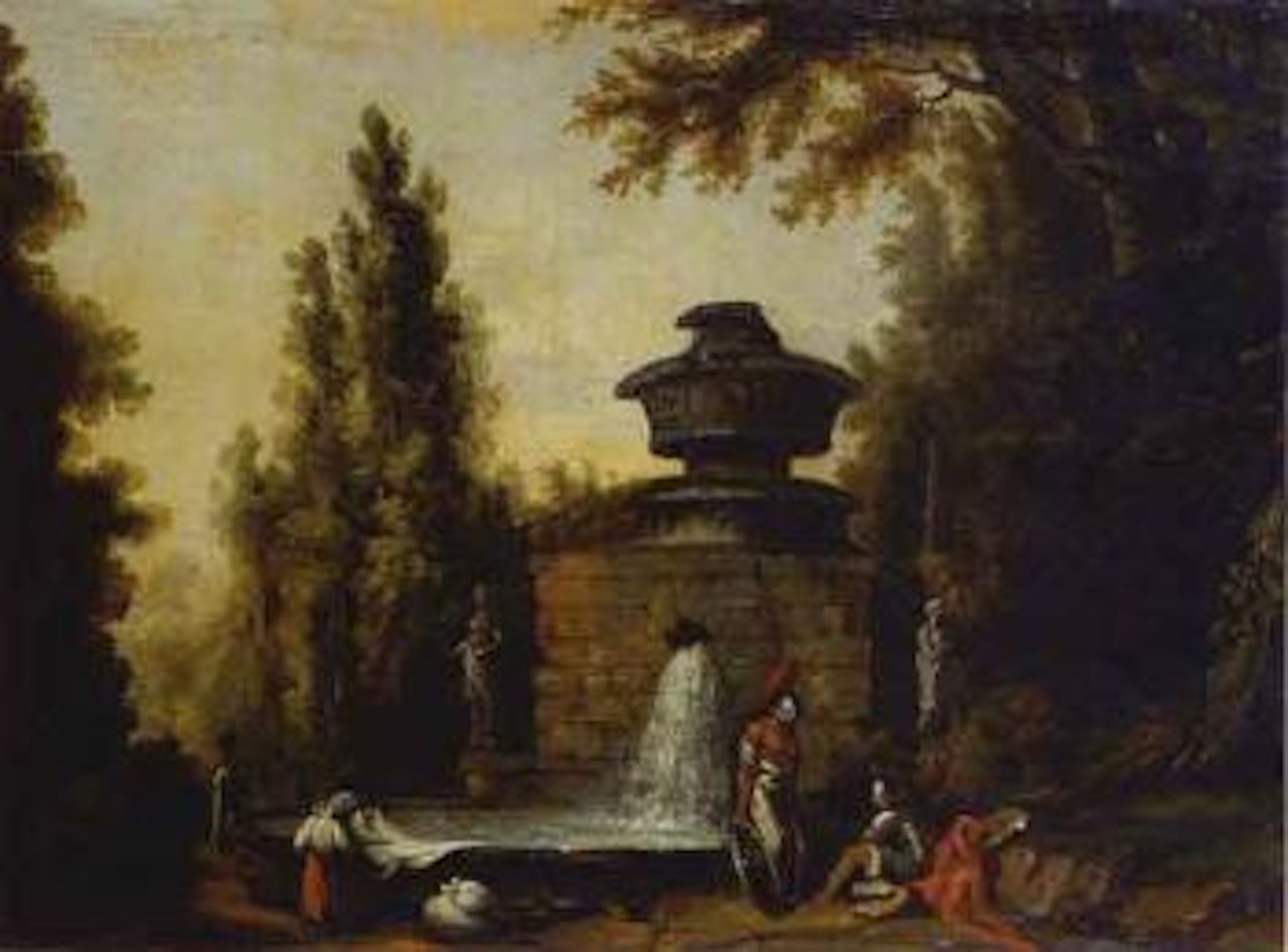 Fountain with figures by Hubert Robert