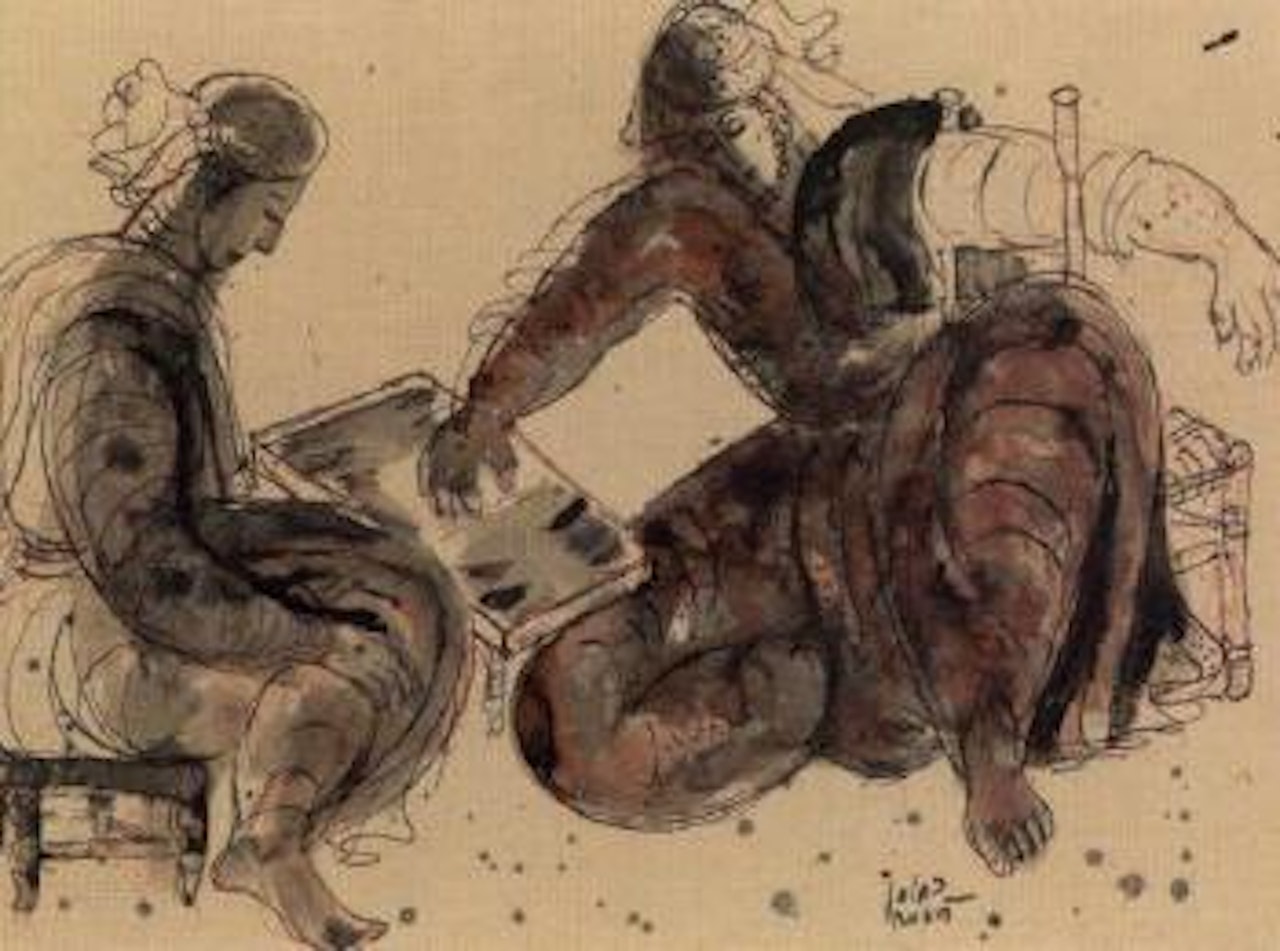 Backgammon players by Reuven Rubin