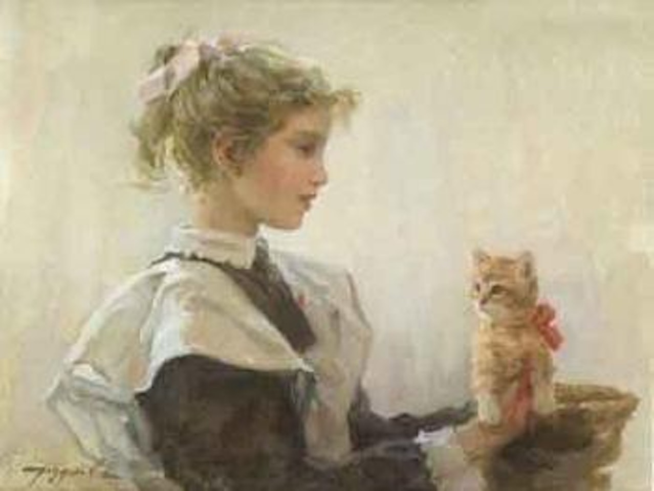 Girl and kitten by Constantin Razoumov