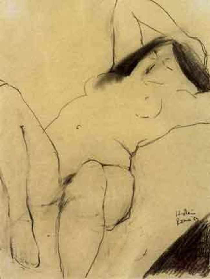 Reclining nude female figure study by Ralph Hotere