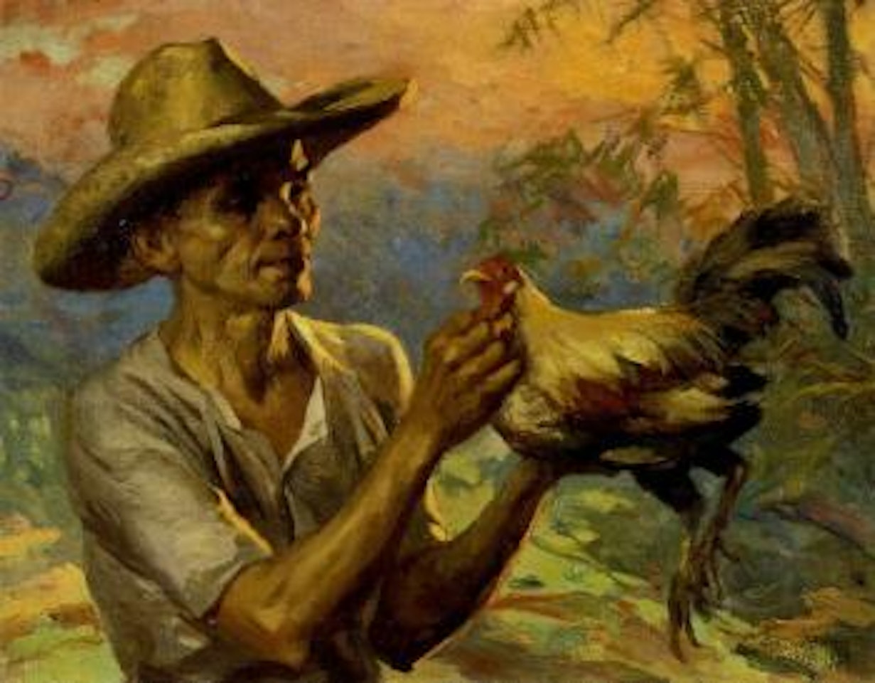 Man with cockerel by Fernando Amorsolo