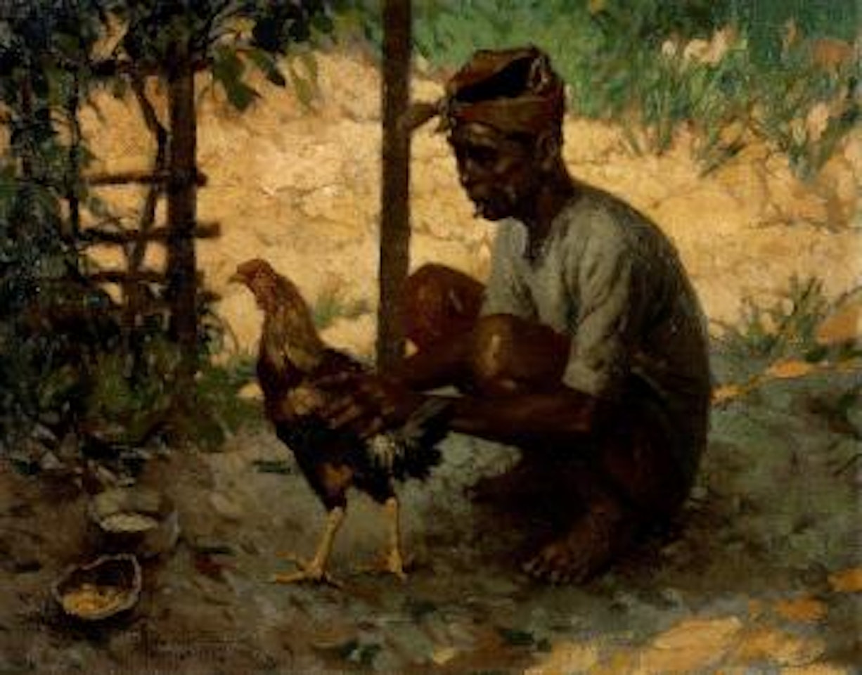 Man with cockerel by Fernando Amorsolo