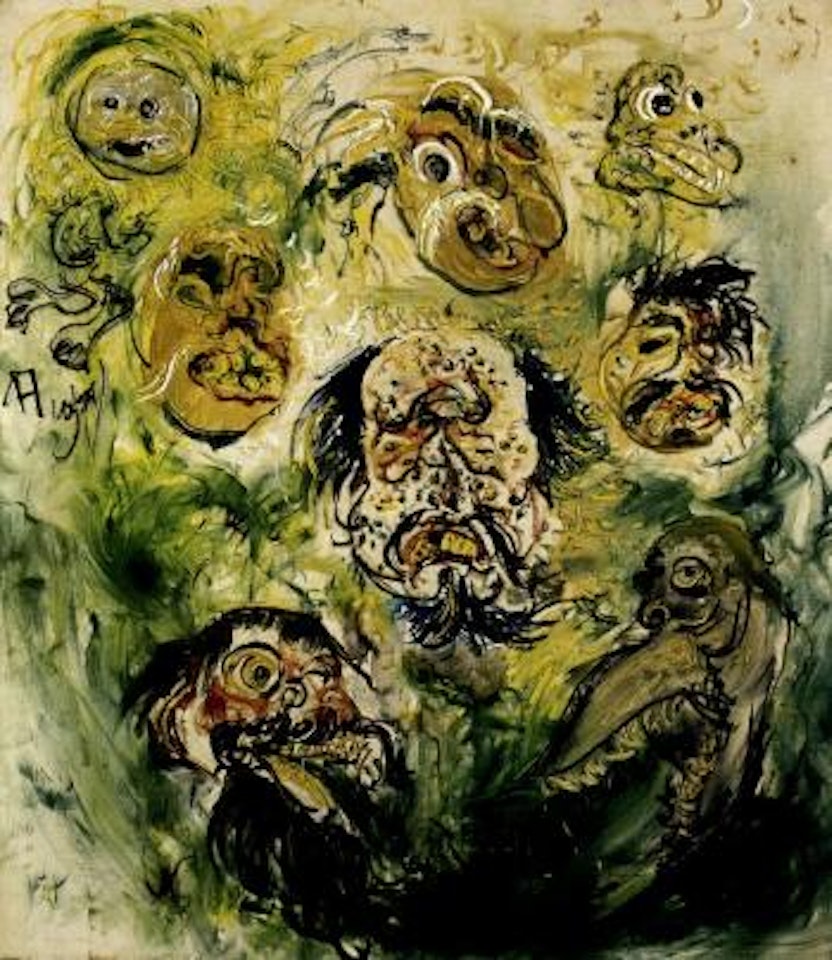 Self portrait and masks by Affandi
