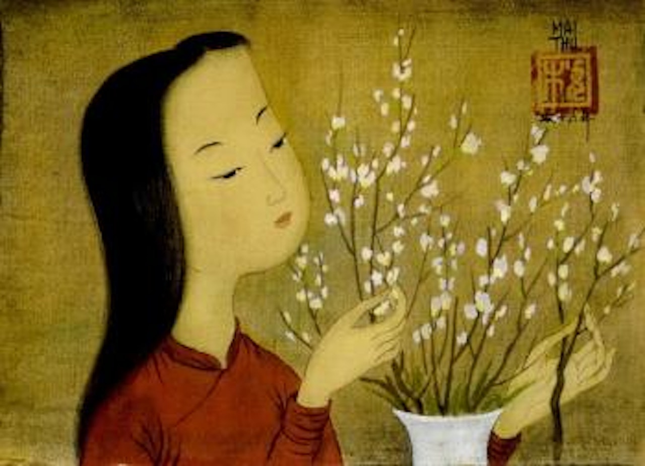 Girl with cherry blossoms by Mai Trung Thu