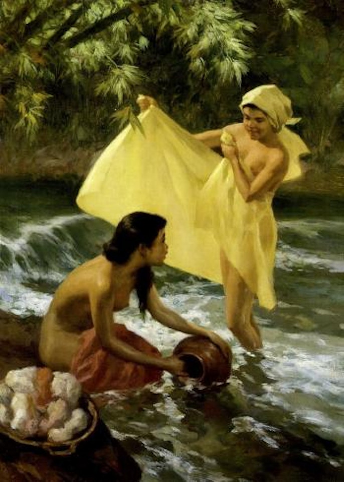 Bathing by the stream by Fernando Amorsolo