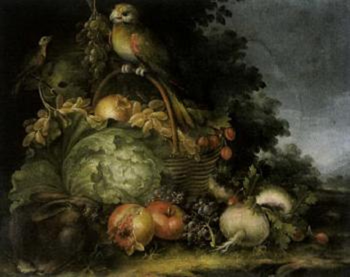 Still life with fruit, vegetables, birds and rabbit by Franz Werner von Tamm
