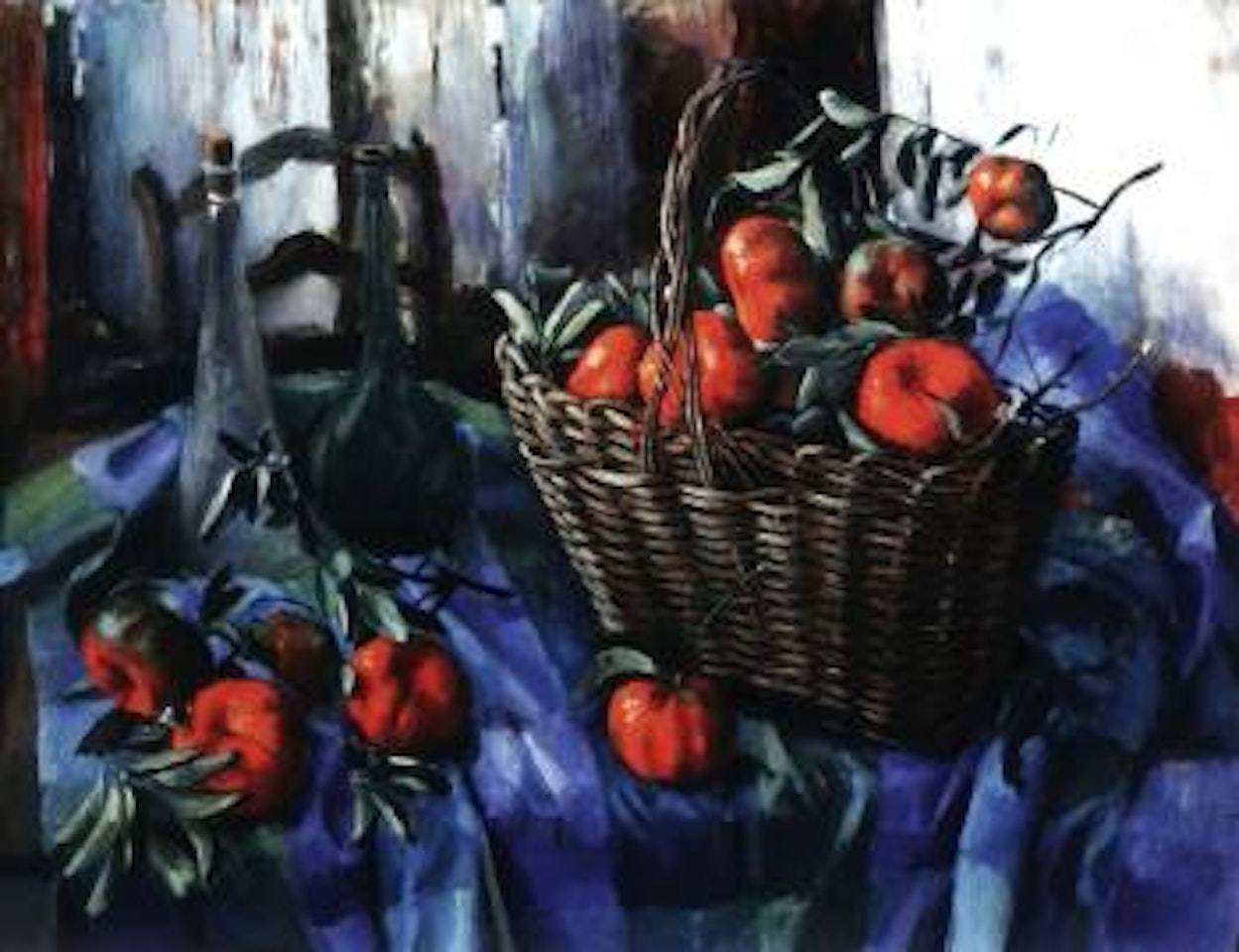 Mandarins on a blue cloth by Margaret Hannah Olley