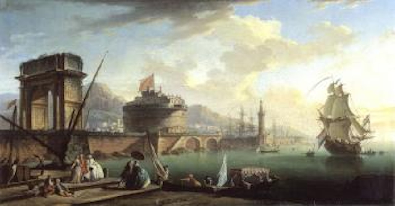 Vue d'un port Mediterraneen imaginaire by Charles François Grenier de Lacroix de Marseille