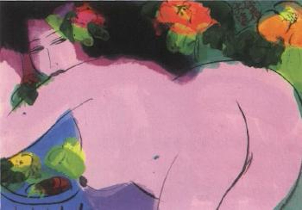 Woman among flowers by Walasse Ting