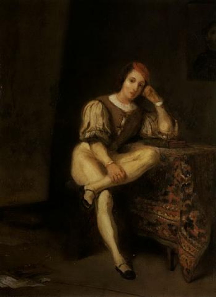 Jeune Raphael meditant dans son atelier by Eugene Delacroix