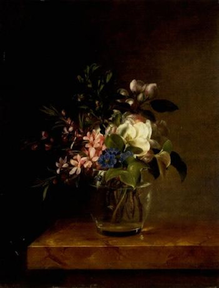 Spring blossom in a glass on a marble ledge by Hanne Hellesen