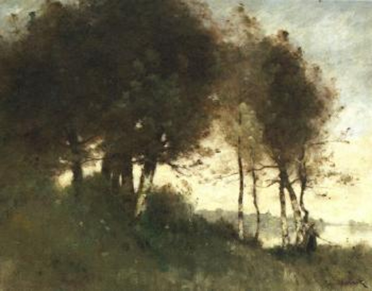 Au bord d'une mare dans la foret by Paul Désiré Trouillebert