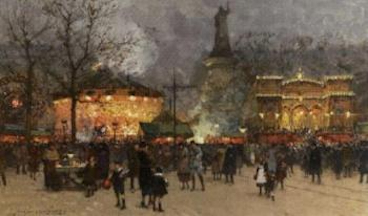 Place de la Republique en hiver, Paris by Eugene Galien-Laloue