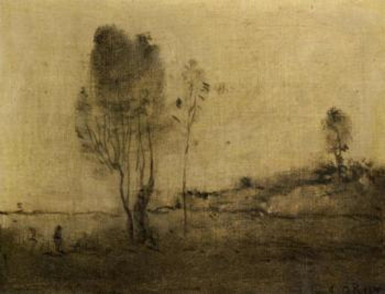 L'etang aux deux arbres by Jean Baptiste Camille Corot