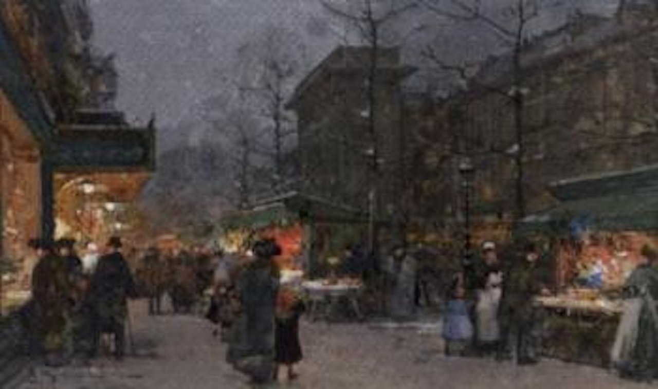 Un boulevard, le soir, Paris by Eugene Galien-Laloue