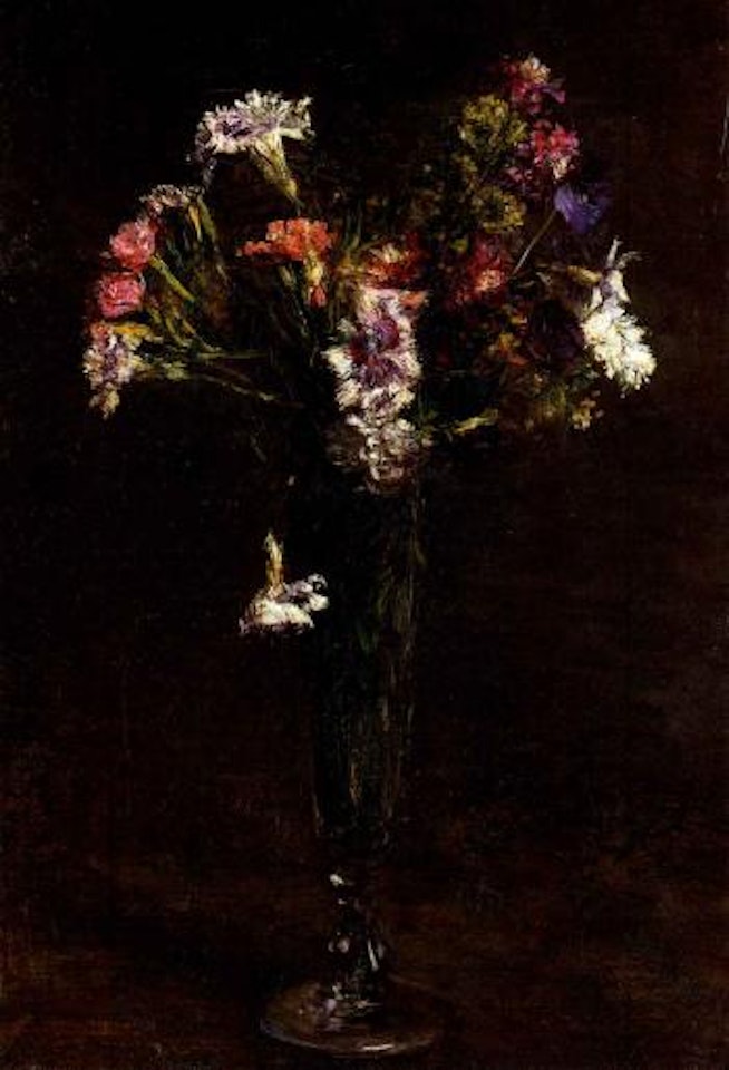 Fleurs: oeillets et jacynthe dans une flute a champagne by Henri Fantin-Latour