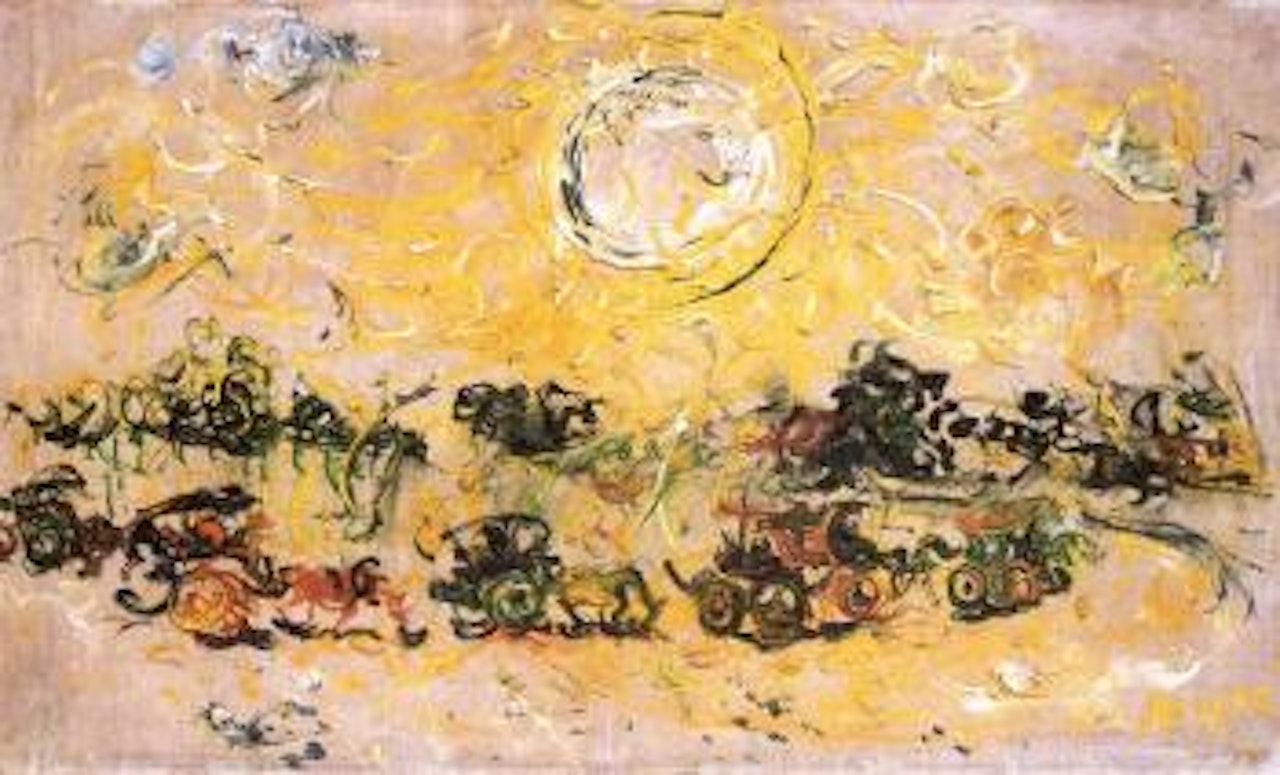Bull-cart in the field by Affandi