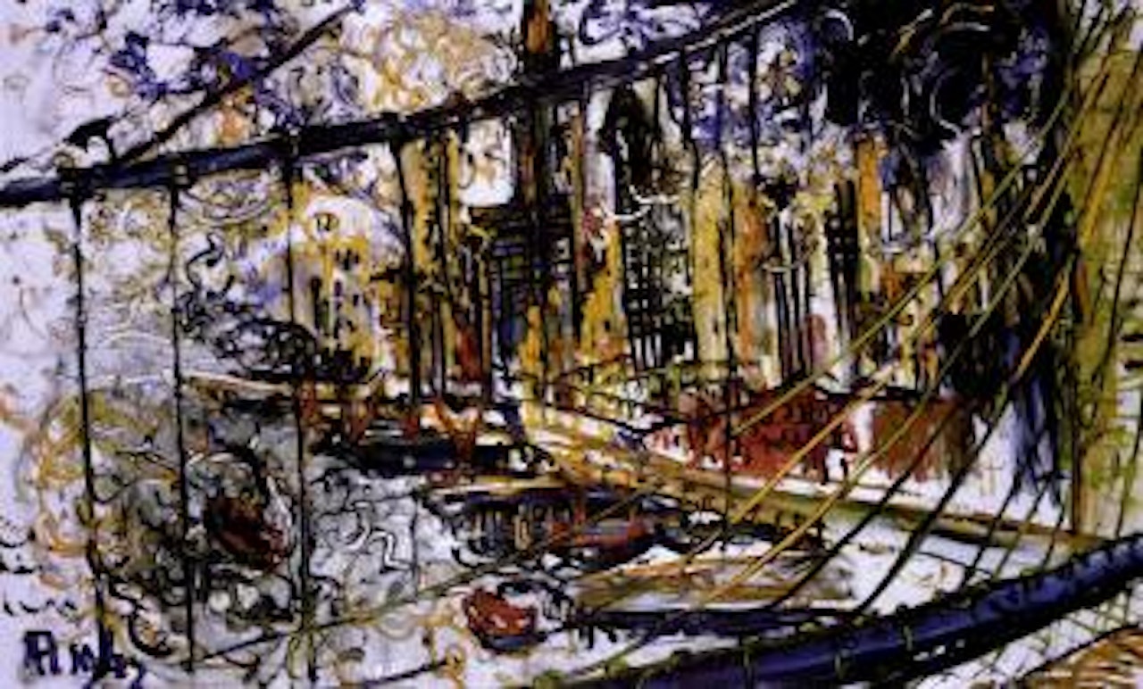 View of Manhattan from Brooklyn Bridge by Affandi