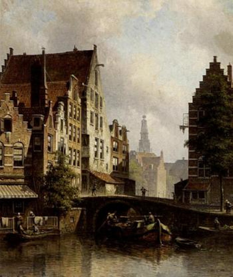 Canal in a Dutch town by Eduard Alexander Hilverdink