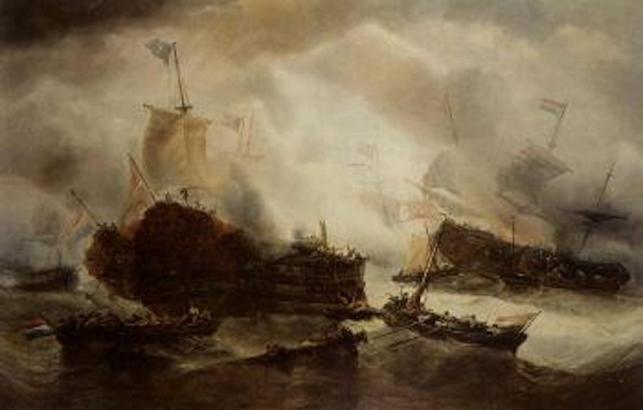 Midst a naval battle, Dutch fighting the Danes and the Swedes by François Etienne Musin
