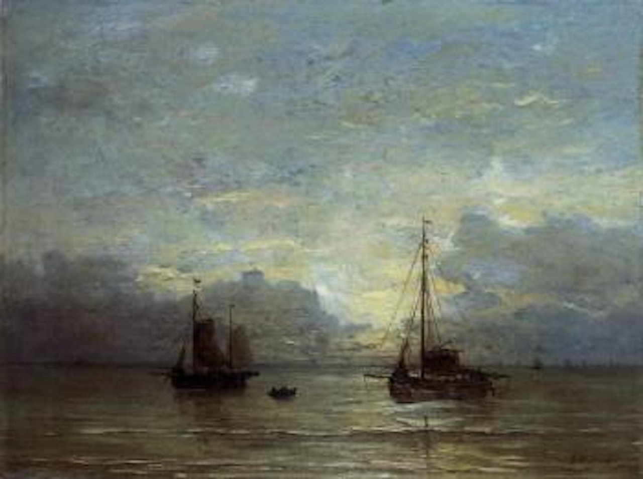 Fishing boats near the coast by Hendrik-Willem Mesdag